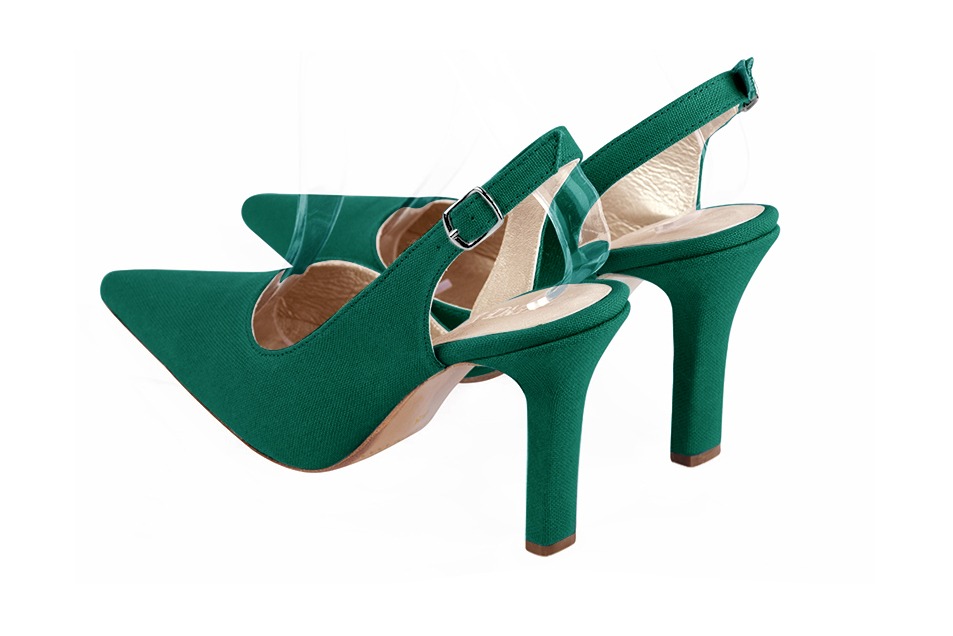 Emerald green women's slingback shoes. Pointed toe. Very high slim heel. Rear view - Florence KOOIJMAN